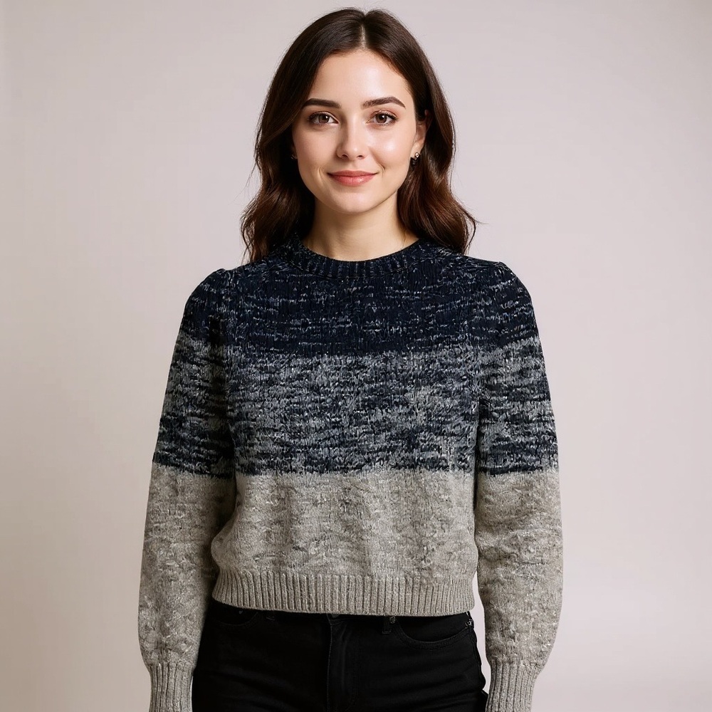 Banana Republic Black and Gray Crew Neck Sweater with Ombré Design